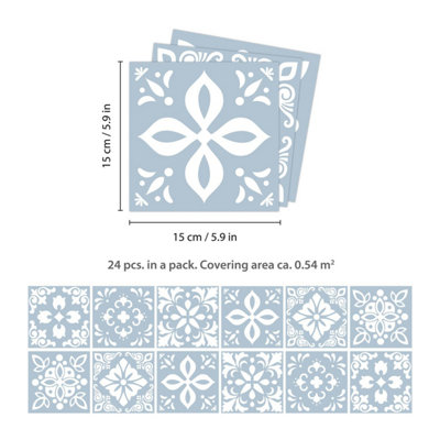 24 Pieces 15x15cm Triana Blue Cemente Spanish Tile Stickers