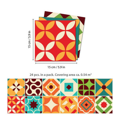 24 Pieces 15x15cm Ziggy Colourful Retro Tile Stickers - 5