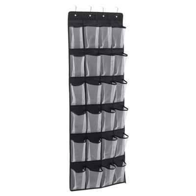 24 Pocket Black Fabric Mesh Organizer Door Hanging Shoe Storage Bag with 4 Hooks 55 x 150 cm