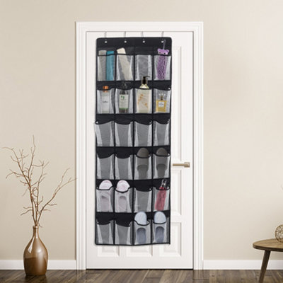 24 Pocket Black Fabric Mesh Organizer Door Hanging Shoe Storage Bag with 4 Hooks 55cm (W) x 150cm (H)