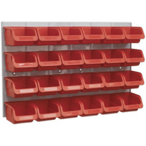 24 Red 100 x 110 x 75mm Plastic Storage Bin & Wall Panel Warehouse Picking Tray