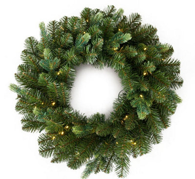 24" Riverdale Spruce Wreath 50 Warm White LED Lights B/O w/ Timer