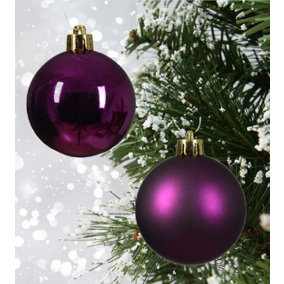 24 Violet Purple Baubles Shatterproof Christmas Tree Hanging Decorations 6cm