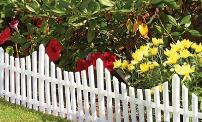 24 White Picket Fence Wood Effect Plastic Edging Flexi Garden Flower Bed Lawn