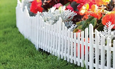 24 White Picket Fence Wood Effect Plastic Edging Flexi Garden Flower Bed Lawn