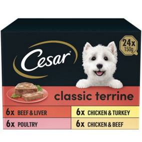 24 x 150g Cesar Classics Adult Wet Dog Food Trays Mixed Selection in Loaf
