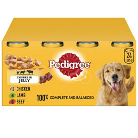 24 x 385g Pedigree Adult Wet Dog Food Tins Mixed Selection in Jelly Dog Can Beef Chicken lamb