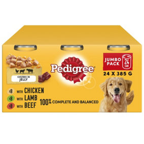 24 x 385g Pedigree Adult Wet Dog Food Tins Mixed Selection in Jelly Dog Can Chicken Lamb Beef