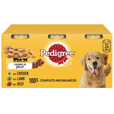 24 x 385g Pedigree Adult Wet Dog Food Tins Mixed Selection in Jelly Dog Can Lamb Beef Chicken