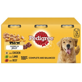 24 x 385g Pedigree Adult Wet Dog Food Tins Mixed Selection in Jelly Dog Can Lamb Beef Chicken