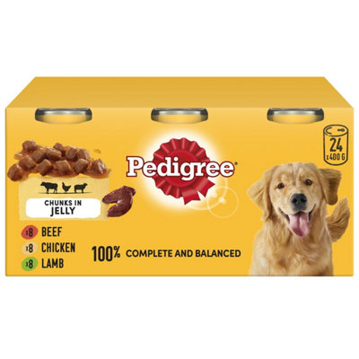 24 x 400g Pedigree Adult Wet Dog Food Tins Mixed Meaty Meals in Jelly Dog Can