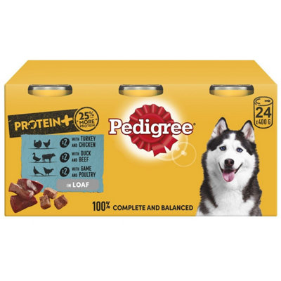 24 x 400g Pedigree Protein Plus Adult Wet Dog Food Tins Mixed