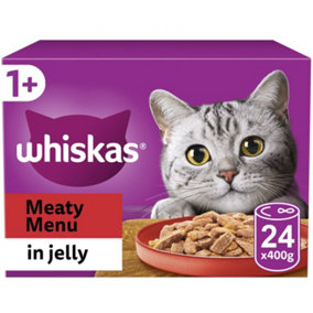 24 x 400g Whiskas 1+ Adult Wet Cat Food Tins Mixed Meaty Menu in Jelly
