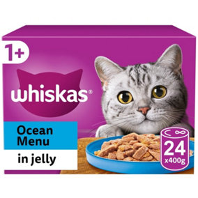 24 x 400g Whiskas 1+ Adult Wet Cat Food Tins Mixed Ocean Menu in Jelly