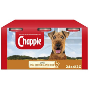24 x 412g Chappie Adult Wet Dog Food Tins Chicken & Rice in Loaf