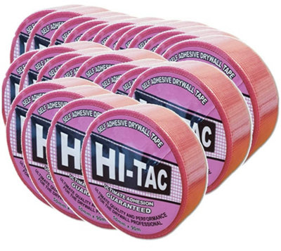 24 x Hi-Tac Self Adhesive Drywall Pink Scrim Tape 50mm x 90M Drywall Plasterers Mesh Tape