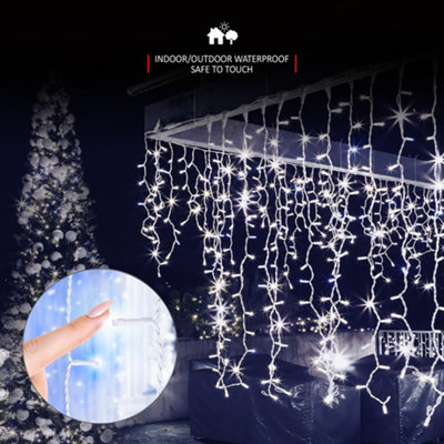 240 LED Icicle Lights 7.5M Indoor/Outdoor Christmas Lights with White Cable - Blue & Cool White - 4