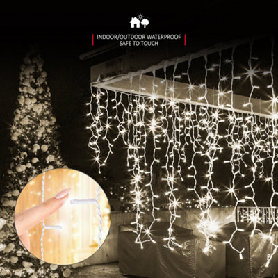240 LED Icicle Lights 7.5M Indoor/Outdoor Christmas Lights with White Cable - Warm White - 4