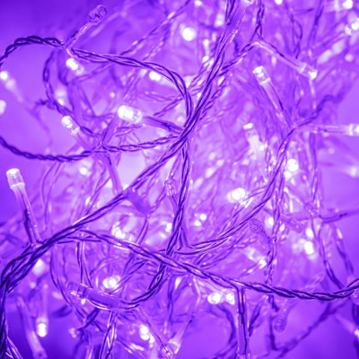 240 LED Purple Multi-Function Christmas String Lights with Clear Cable - 4