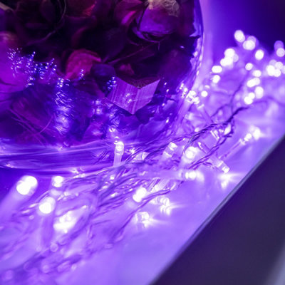 240 LED Purple Multi-Function Christmas String Lights with Clear Cable - 5