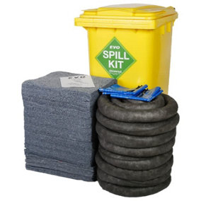 240 Litre EVO Recycled Spill Kit in a Wheelie Bin - Suitable for Hydraulics, Oils, Coolant, Fuels and Mild Ac'ds.