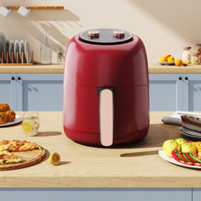 2400W 5.5L Family Size Red Knob Air Fryer with Timer,Non-Stick Removable Basket
