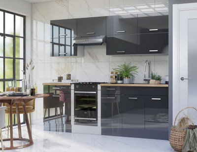 240cm Set Kitchen 10 Units Cabinets Acrylic Legs Soft Close Grey High ...