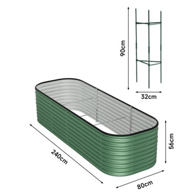 240cm W x 80cm D Light Green Oval-Shaped Galvanized Steel Raised Garden Bed Outdoor Use Only - 6