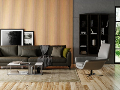 240cm x 60cm Acoustic Wood Slat Wall Panel in Classic Oak with Grey Felt