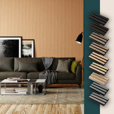240cm x 60cm Acoustic Wood Slat Wall Panel in Classic Oak with Grey Felt