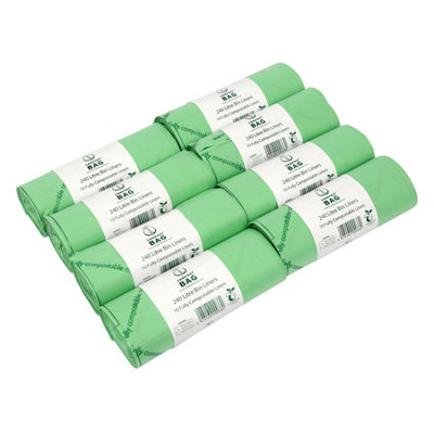 240L Compost Bag Compostable Bin Liners (Large Wheelie Bins) - 8 Rolls