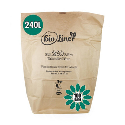 240L EcoSack Paper Compostable Kerbside Caddy Liners - 100 Bags