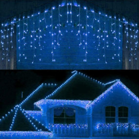 240LEDs Waterfall Icicle Lights 5m - Multifunction 8 Light Modes, Timer Clear Cable Indoor/Outdoor Waterproof Decoration, Blue