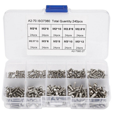 240pcs M2X6/M2X8/M2X10/M3X6/M3X8/M3X10/M3X12/M2.5X6/M2.5X8/M2.5X10 Hex Socket Screw Set