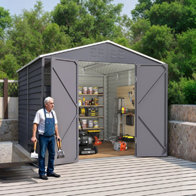 246.5cm W Charcoal Steel Outdoor Garden Tool Storage Shed with Windows ...
