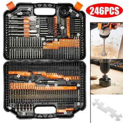 246Pc HSS Drill and Screwdriver Bit Set, Storage Case Included for Wood ...