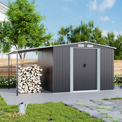 248cm W x 207cm D x 178cm H Dark Grey Metal Shed with 2 Door Garden
