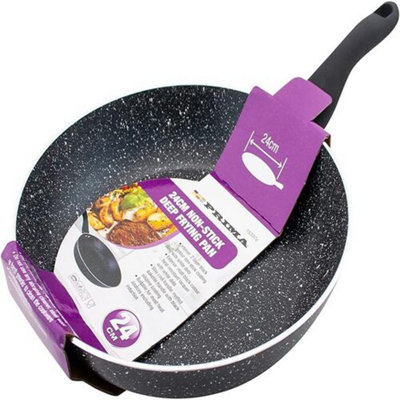 24CM Aluminum Deep Frypan Frying Pan Cooking Kitchen Handle Stir Cook Fry