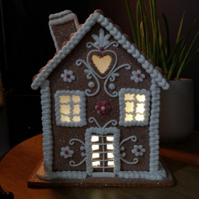 24cm Battery Operated LED Edelweiss Chalet Christmas Gingerbread House Decoration