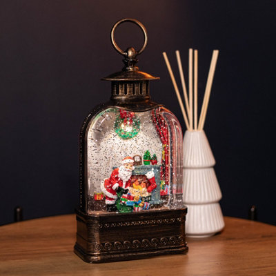 24cm Dual Powered Light up Christmas Water Spinner Antique Lantern with Santa Scene Price Comparisons | Compare The Build