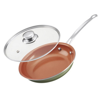 24cm Frying Pan with Glass Lid - Non-Stick Scratch Resistant Cooking Pan - Oven & Dishwasher Safe, Suitable for All Hobs