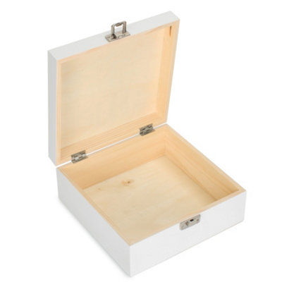 24cm Square White Soft Wood Box