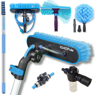 24ft IGADPole Washing Kit: Water-fed Brush, Cobweb Duster, 10in Squeegee & Soap Dispenser