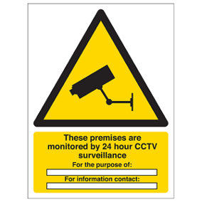 24hr CCTV For The Purpose Security Sign - Rigid Plastic 300x400mm (x3)