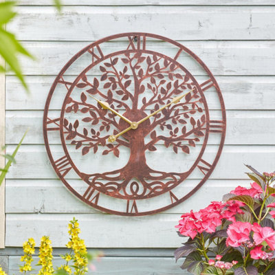 24in Tree of Life Bronze Metal Wall Clock 60cm - Weatherproof, Quartz ...