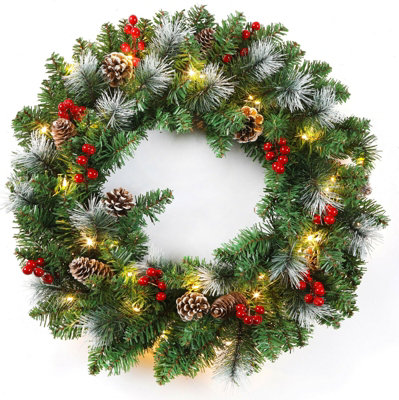 24inch Christmas Wreath Decorative Christmas With Light Door Winter Pine Cone