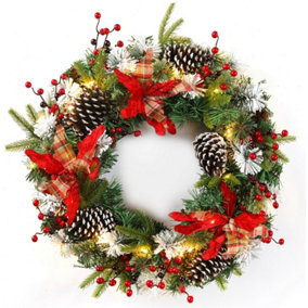 24inch Christmas Wreath Decorative Christmas With Light Door Winter Pine Cone