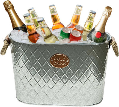 24L Cold Drinks GALVANISED Steel Oval TUB Beverage Lager Outdoor ICE Bucket