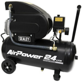 24L Direct Drive Air Compressor - 2hp Heavy Duty Induction Motor - Twin Gauge