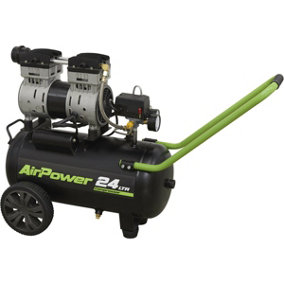 24L Direct Drive Air Compressor - Low Noise 1hp Motor - Twin Gauge Display
